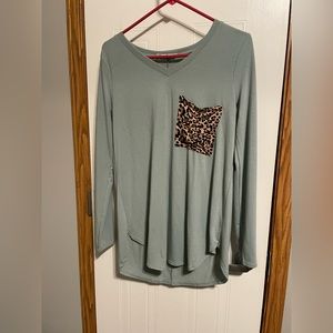 Zenana Long sleeve light blue cheetah pocket shirt